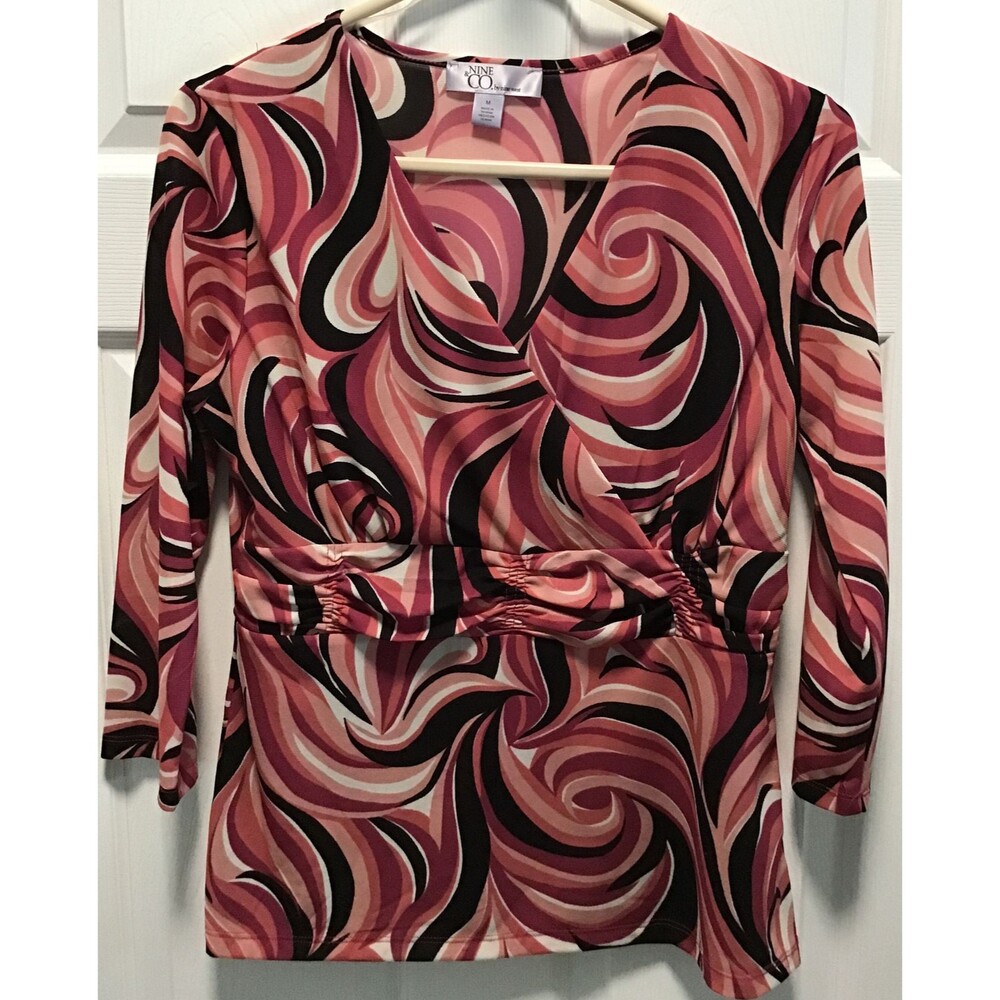 EUC Women's Nine & CO by Nine West Rouched Front Blouse/Top 3/4 sleeve Size M